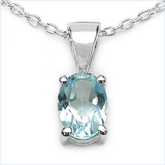 Gorgeous Womens Sterling Silver 1 CTW Swiss Blue Topaz 18 Inch Designer Necklace - Picture 1 of 4